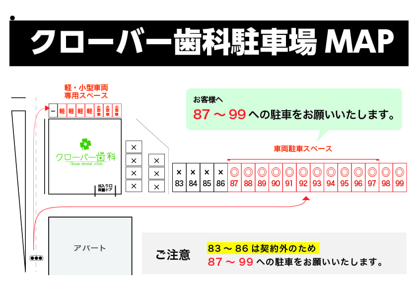 クローバー歯科の駐車場案内図（19台分）